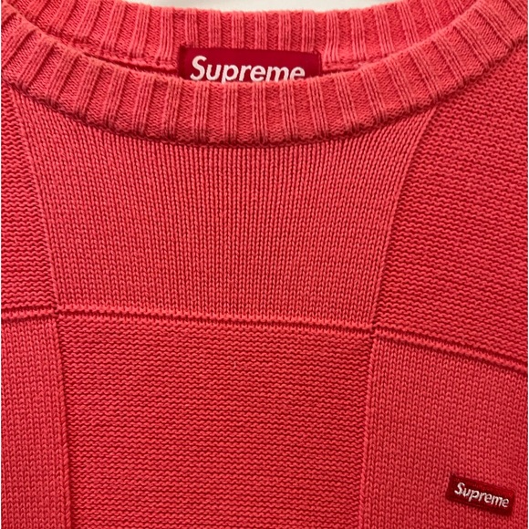 SUPREME Tonal Checkerboard Small Box Sweater Coral Sz Large - Picture 1 of 8
